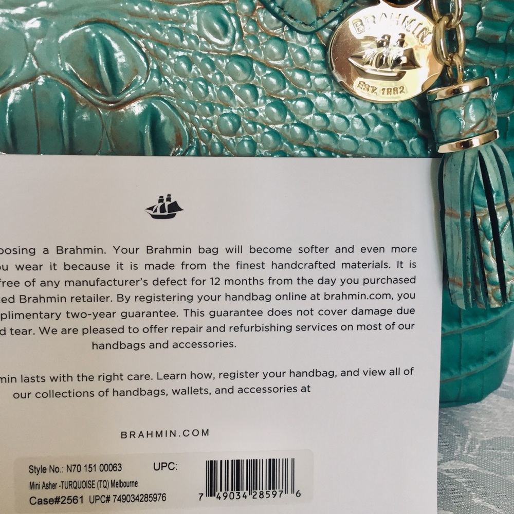 Brahmin Leather Melbourne Turquoise Satchel - Picture 3 of 9